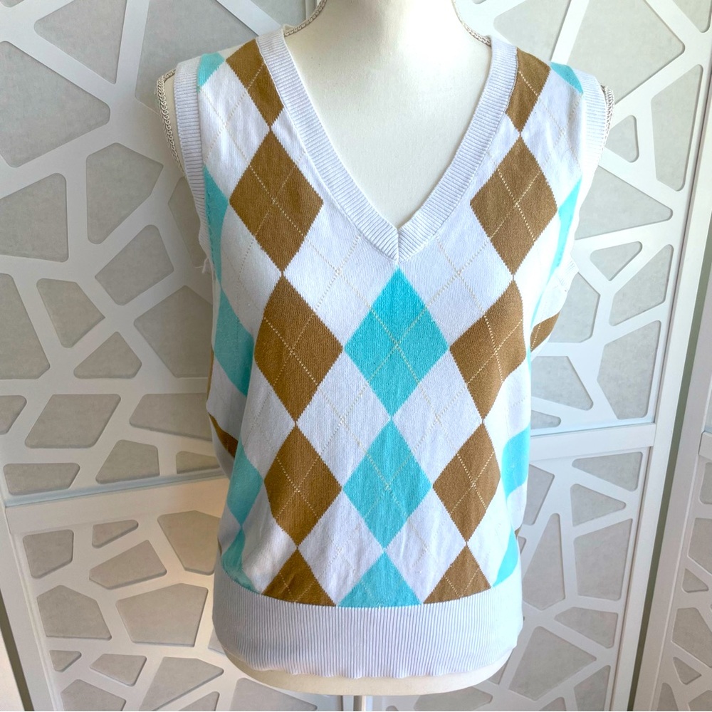 Sport Haley Argile Cotton Sweater Vest White Blue Tan Size M medium
